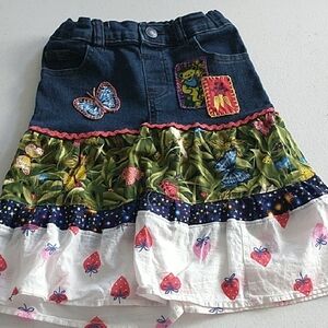 Girls 4t Multicolor Tiered Butterfly & Strawberry Skirt